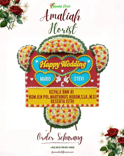 Karangan Papan Bunga Pernikahan di Margadana